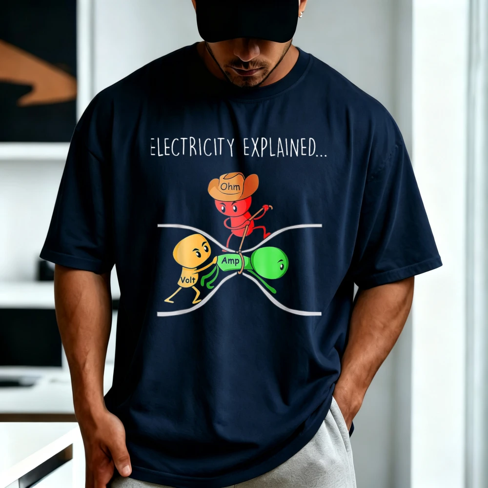 Funny Physics Electricity Explained Science Joke T-Shirt Summer Cotton Short Sleeve O-neck Man Women Clothing Casual Fashion Tee