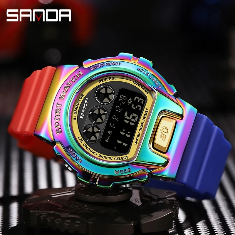 SANDA 2127 Men\'s Electronic Watch Multi functional Sports Outdoors Waterproof Digital Display Wristwatches for Male Watches Gift