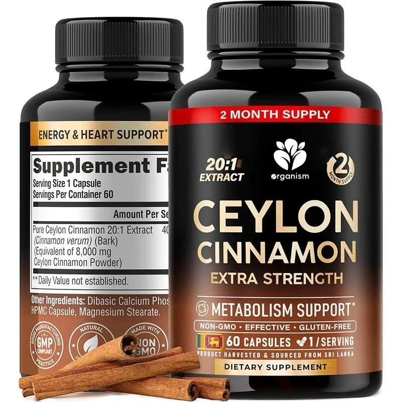 Ceylon Cinnamon Capsules -8000 milligrams, extra strength - pure natural extract 20:1 supplement