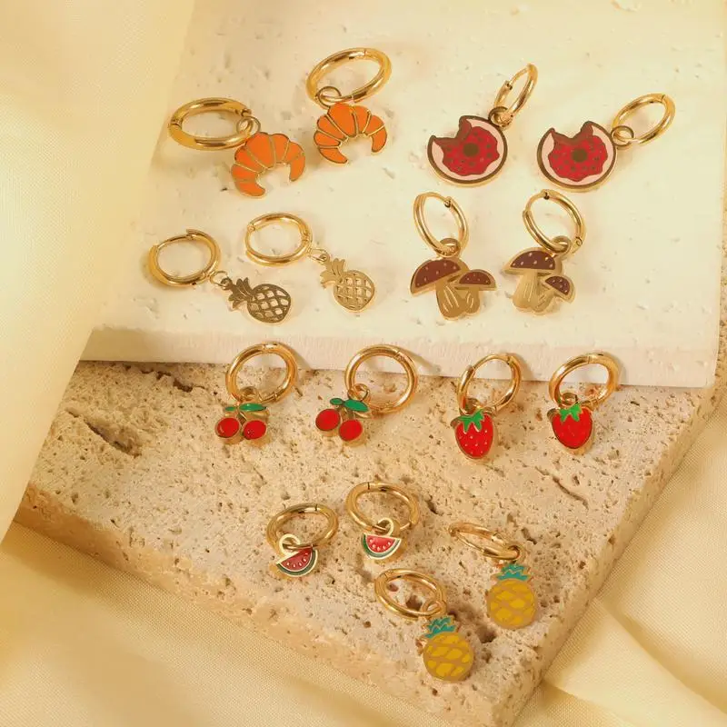 

Stainl Steel Fruit Themed Earrings Simple Personali Cute Cherry Stberry Fre out Faion Jewelry ex Ear Jewelry