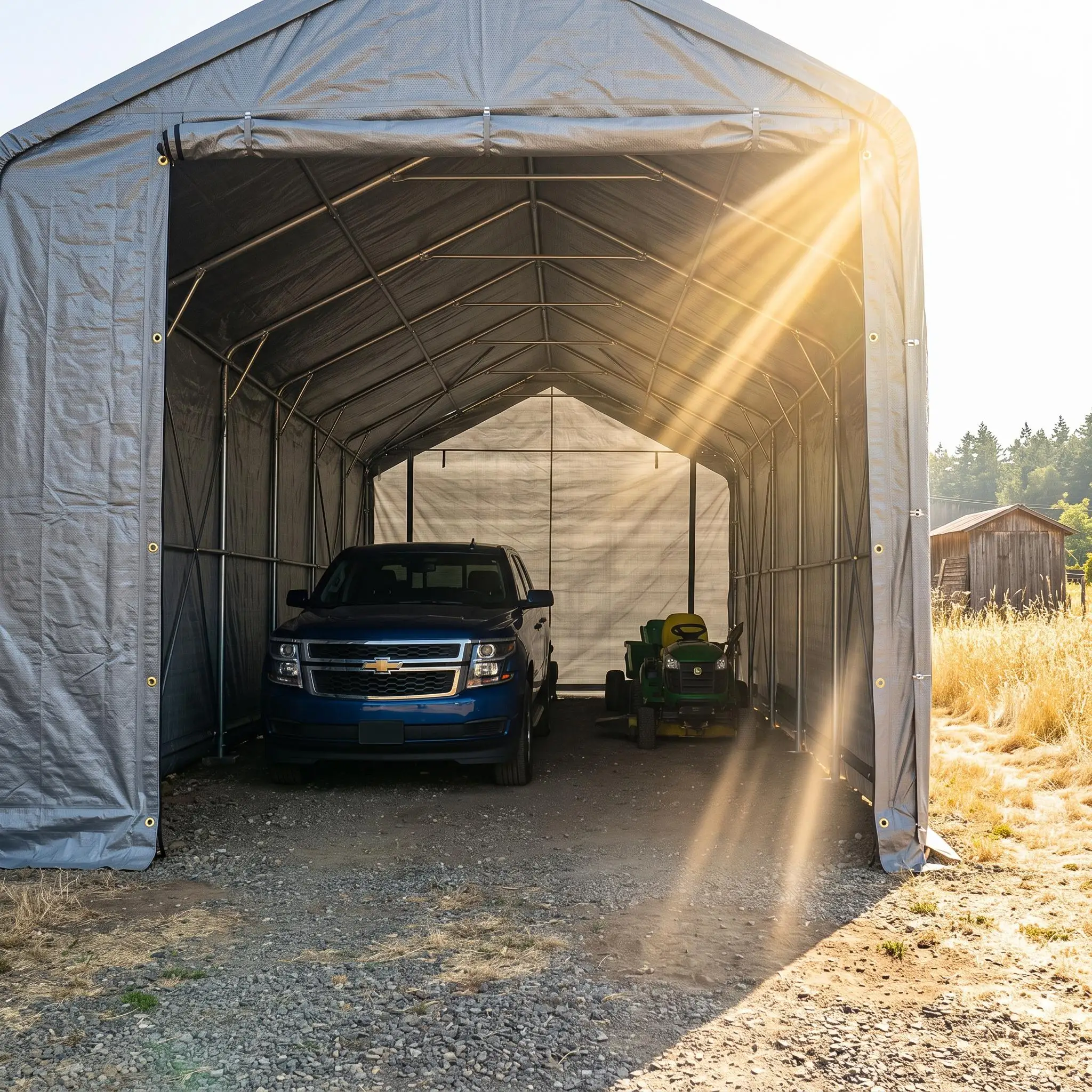 20 x 40 FT Replacement Carport Cover, 180 GSM Waterproof PE Canopy Tarp with Side Wall Curtains & Door Curtain, UV & Wind Resistant, Reinforced Grommets & Tie-Down Straps Included (Cover Only)
