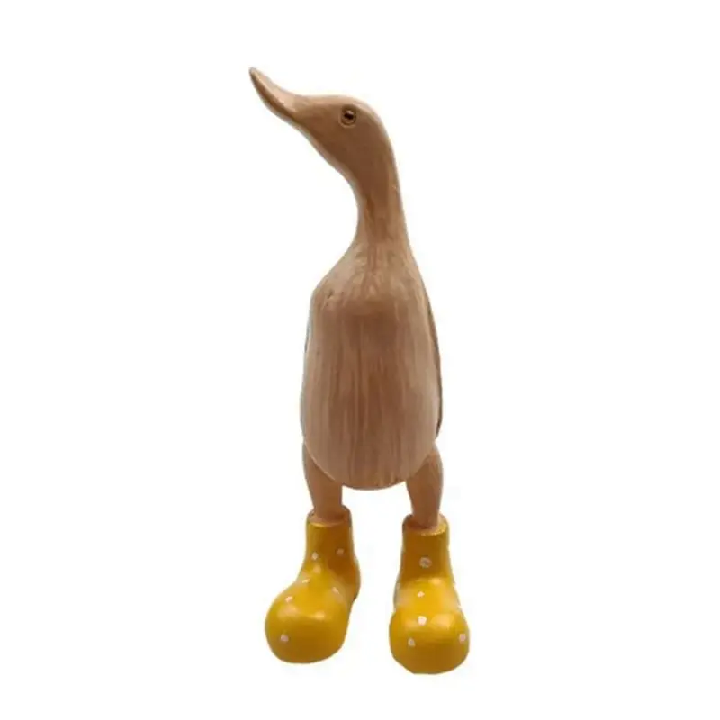 AB41-2X Resin Duck Statue Garden Sculpture Cute Cartoon Ducks Wearing Spotted Wellies Boot Good Luck Figurine Yellow-S
