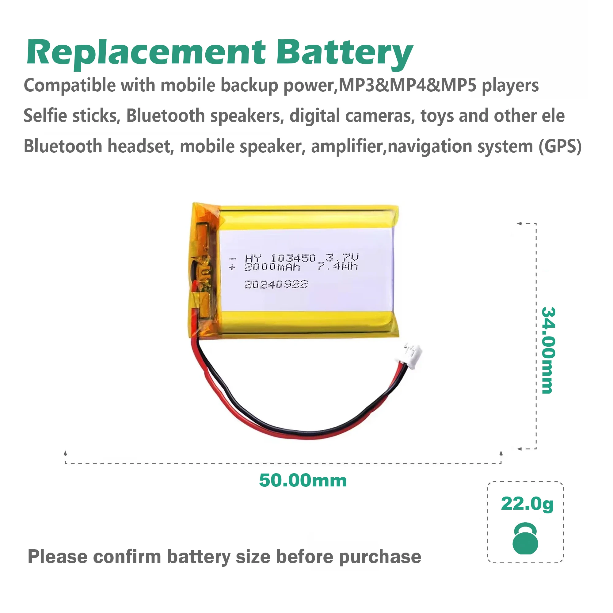 

2000mAh--3.7V--Li-Polymer Rechargeable Battery PH 2.0mm 2pin plug For Camera GPS navigator MP5 PS4 100% Real Capacity