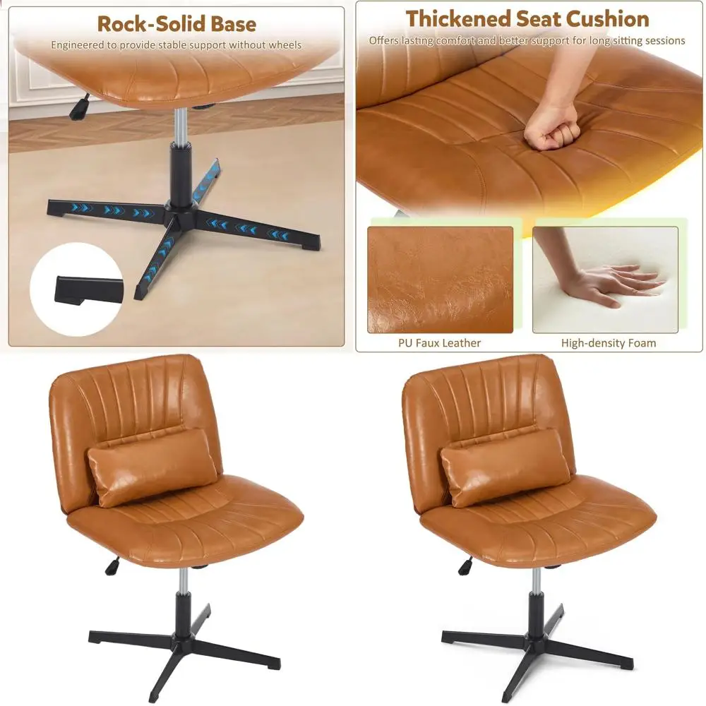 

Brown PU Leather Swivel Chair with Lumbar Support and Adjustable Height for Office, Study, and Vanity Use