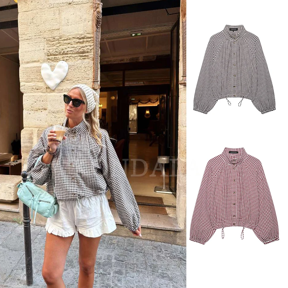 KONDALA 2026 Spring Fall Casual Elegant Women Plaid Jackets Fashion Vacation Going Out Ladies Streetwear Straight Jackets