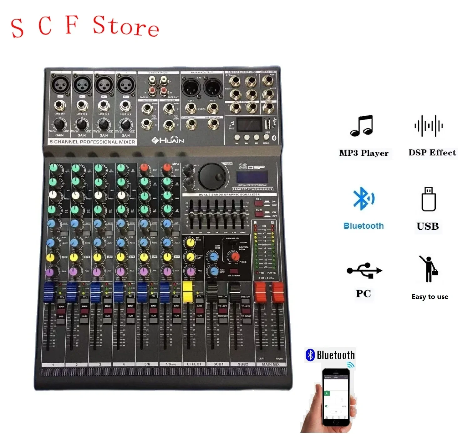 Wireless Stage Microphone Mixing DJ Party Church 48V Phantom Power Mixer Audio Music Studio Console