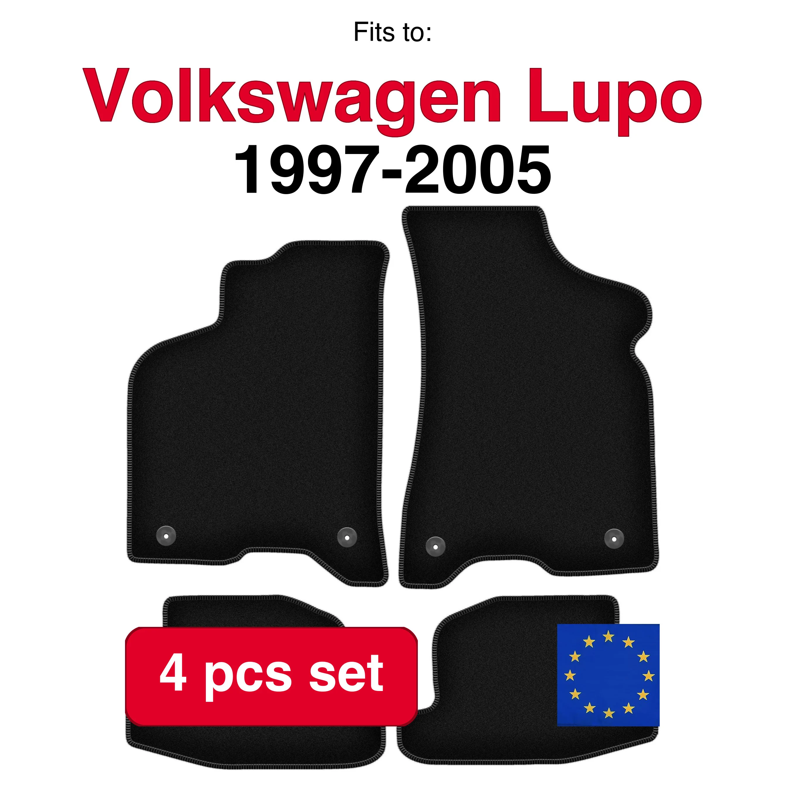 Velour tapijtset voor Volkswagen Lupo hatchback (1997-2005) - Zwart (4 stuks) automatten set