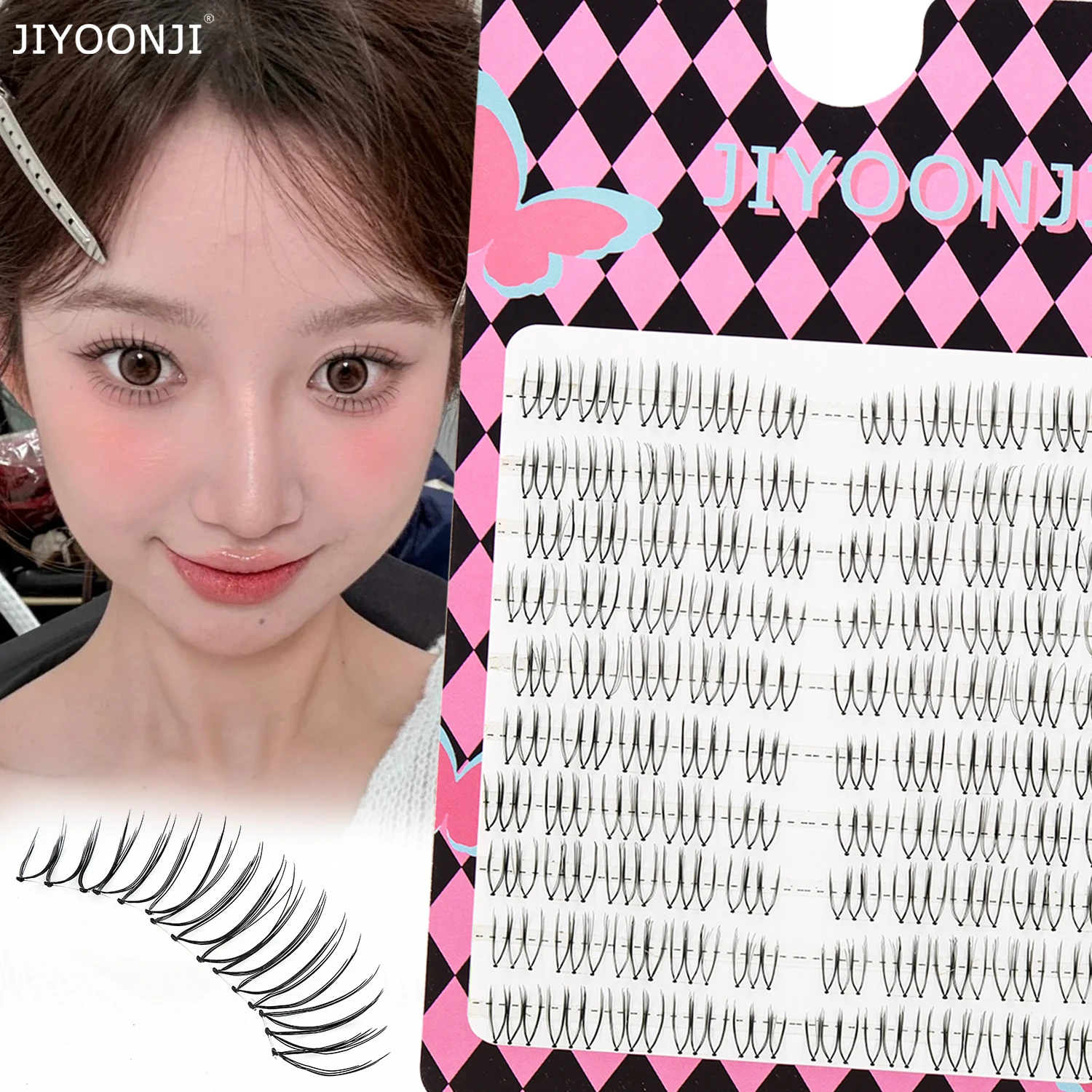 100 Stück U-förmige Cluster-Kunstwimpern für Frauen, Dynamische und Niedliche Feen-Einzelwimpern, Idol DIY Selbstklebende Wimpern, Dreistufige Anleitung für Faule
