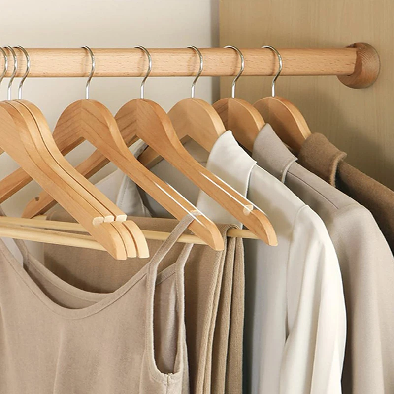 

10 pcs Big Solid Wooden Coat Hangers, High Grade Large Wood Suit Hangers with Non Slip Pant Bar Seamless Wood Clothes Hangers