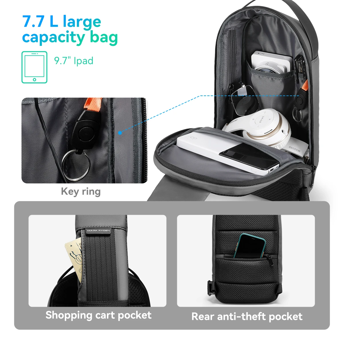 MarkRyden Torino: Multifunctional USB Port Adjustable Shoulder Strap Hidden Pockets Secure Sling Bag