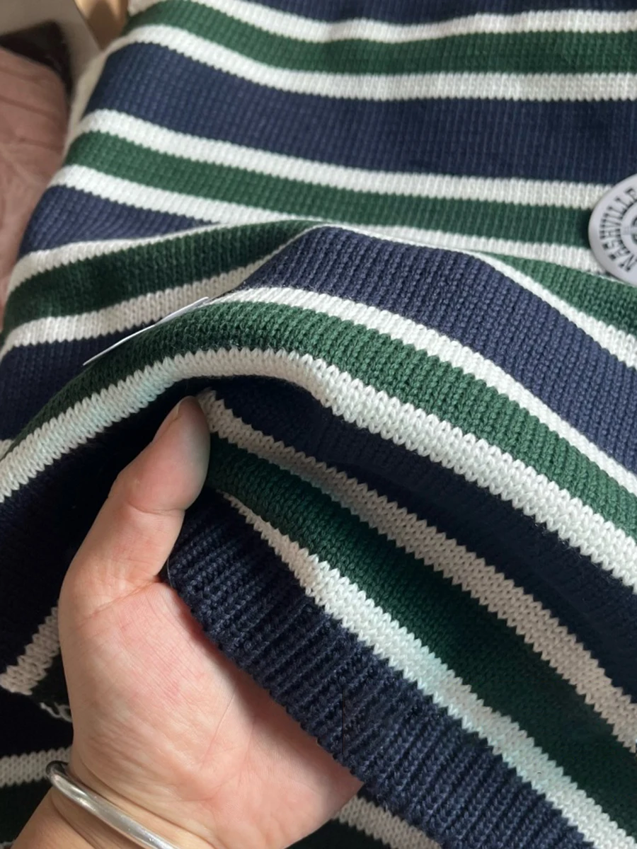 Navy Striped Knitted Warm Scarf Women Autumn Winter Unisex Thick Cotton Scarves Femme Vintage Sweet Preppy Style Shawl Hand Made