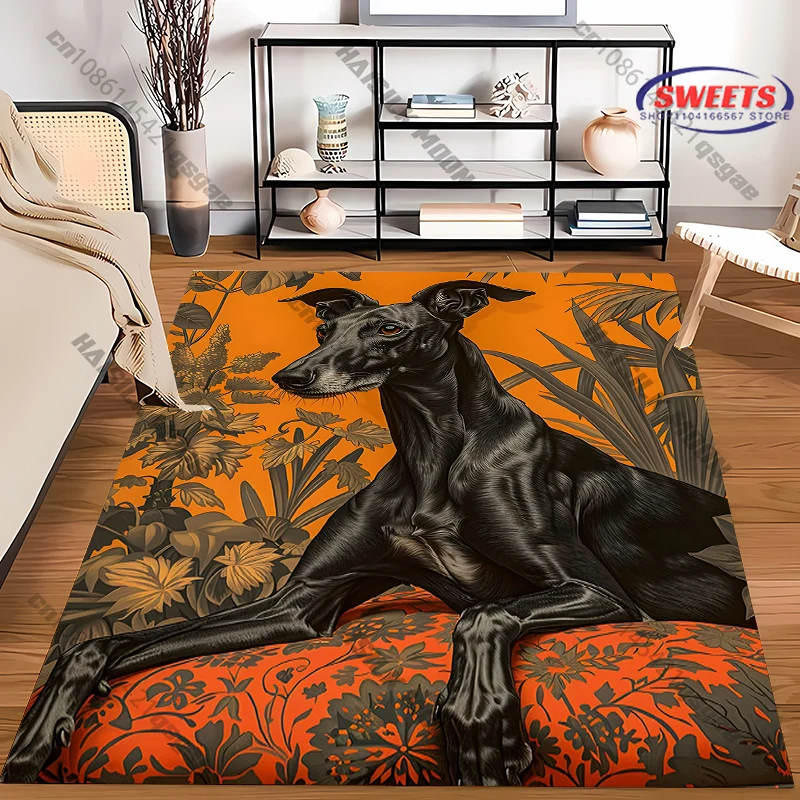 Minimalist Greyhound Couple Rug, Stylish White Whippet Dogs Floor Mat,Carpet for Modern Home, Dog Mom & Pet Owner Gift
