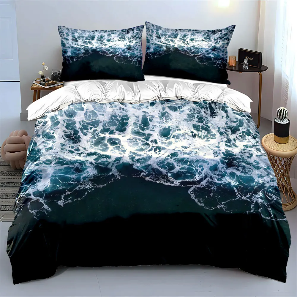 Ocean waves and foam deep sea Print Bedding Set 1 Duvet Cover 2 Pillowcases for Adult and Children Luxury Gift Full Size