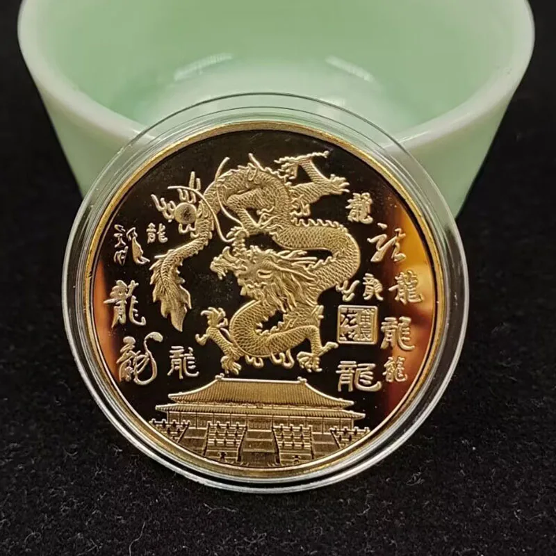 Chinese Coins New Year 2024 Dragon Traditional Chinese Style Collectible Coin Commemorative Metal Souvenir