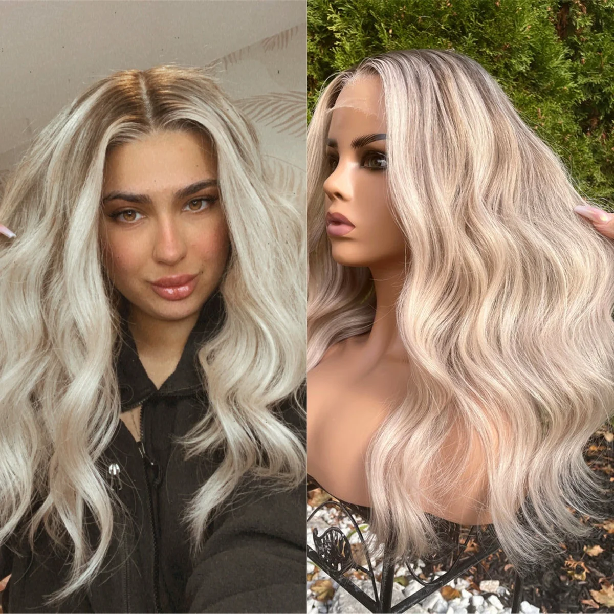 

Trendy 150% Density Body Wave 13*4 High Definition Wig Platinum Blonde Ombre Human Hair Blend Synthetic Fiber On Clearance Sale