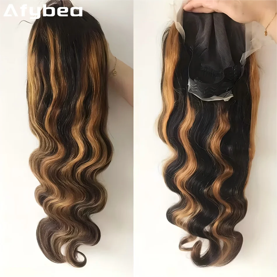 P1B30 تسليط الضوء على 13X6 الدانتيل الباروكة الأمامية شعر الإنسان 5X5 Hd الدانتيل إغلاق شعر مستعار غلويليس Bdoy موجة خصلات الشعر المستعار الإنسان البرازيلي 30 38 بوصة #1