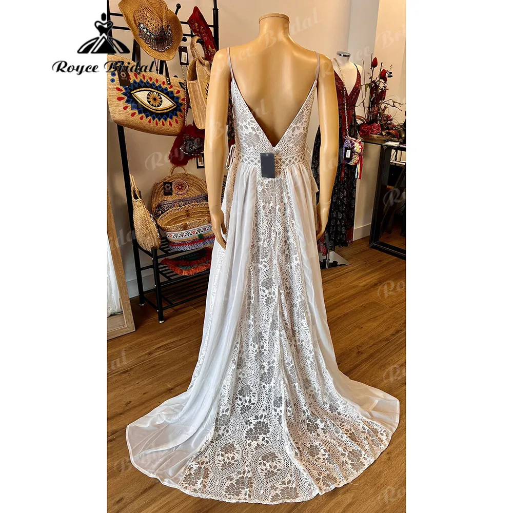 vestido bohemio Spaghetti Straps V Neck Boho Bohemian Wedding Dress for Women 2024 Backless Bridal Gown Custom Made trouwjurk