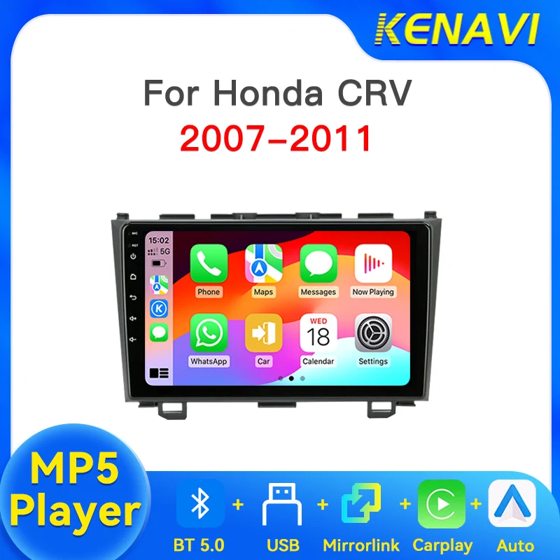 2Din Car Stereo Radio For Honda CRV 2007-2011 With Wireless Carplay Android Auto AM FM BT5.0 USB MP5 Multimedia Player Head Unit