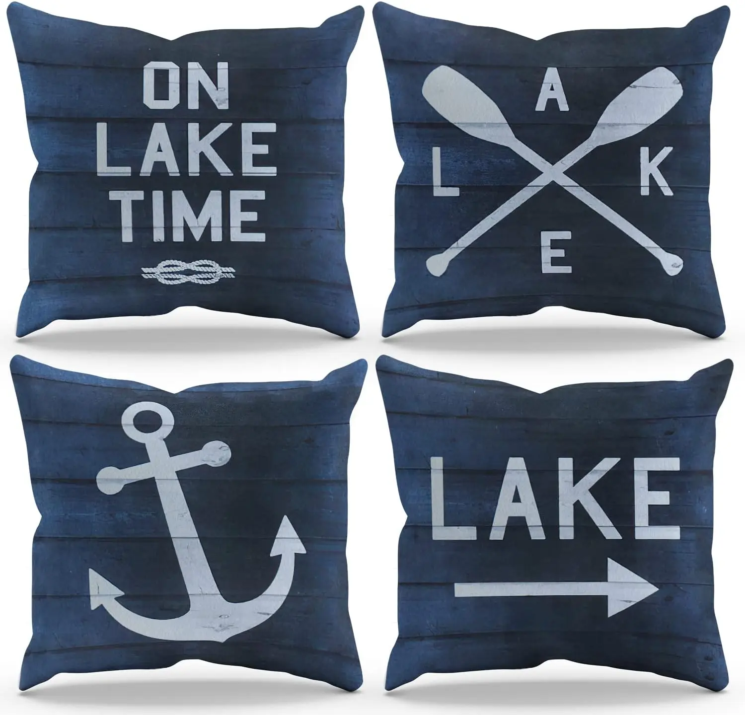 4PC Nautical Lake Life Throw Pillow Covers Set Coastal Boating Decor Polyester Cushion for Home Accent Decor Beach Pond Water St