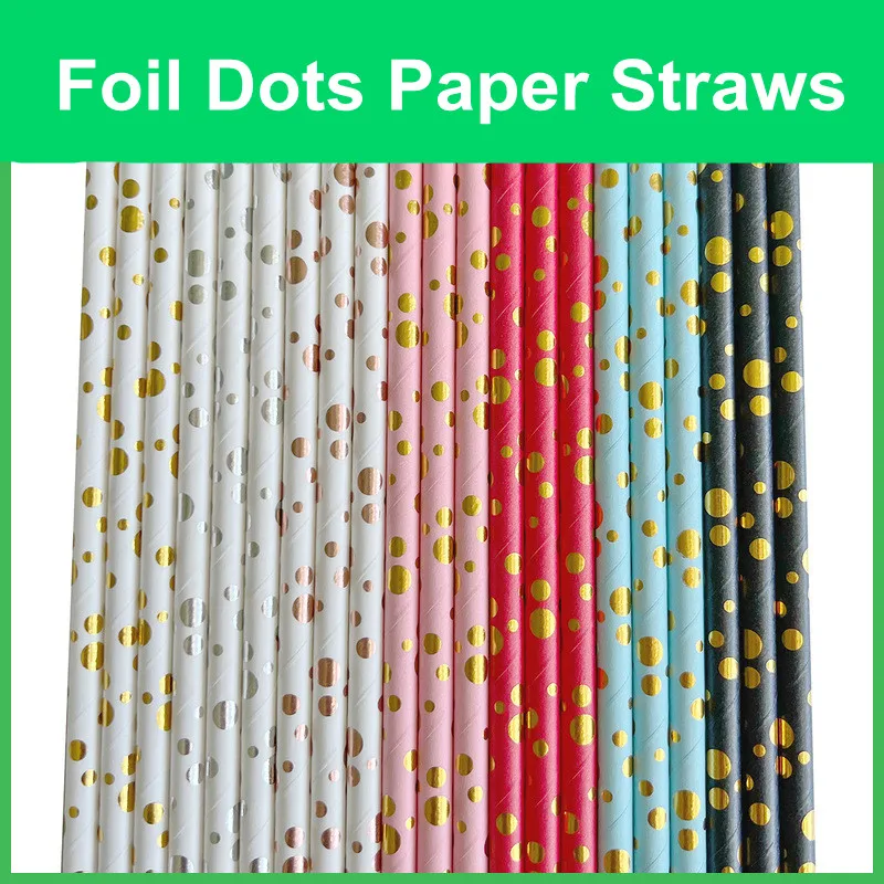 100 Pcs Silver Foil Assorted Dot Paper Straws,Metallic Bubble Celebration Christmas Wedding Holiday Party Drinking Cake Pops