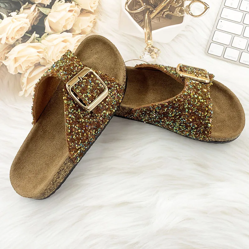 

Женские сандалии со стразами, пляжные уличные нескользящие женские шлепанцы на плоской подошве, женские модные повседневные шлепанцы с кристаллами, женская обувь