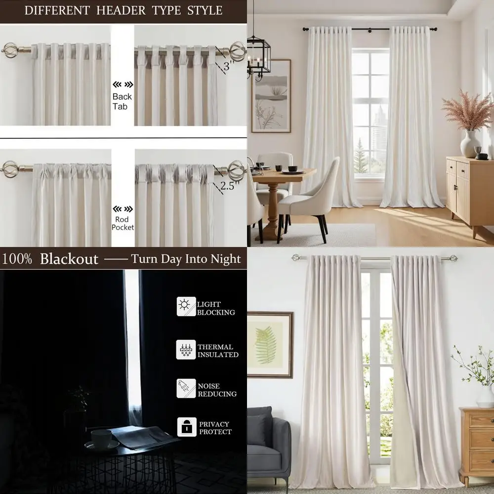 

Бархатные шторы цвета слоновой кости, 280 см в длину, комплект из 2 панелей, с карманом для карниза, термоизоляционные, затемняющие, для гостиной и спальни