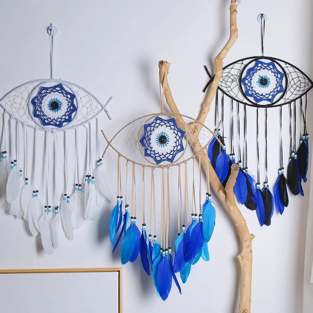 Evil Eye Dream Catchers for Bedroom Hand-Woven Macrame Dreamcatcher Wall Hanging Home Decor Good Luck Blessing Gift,1