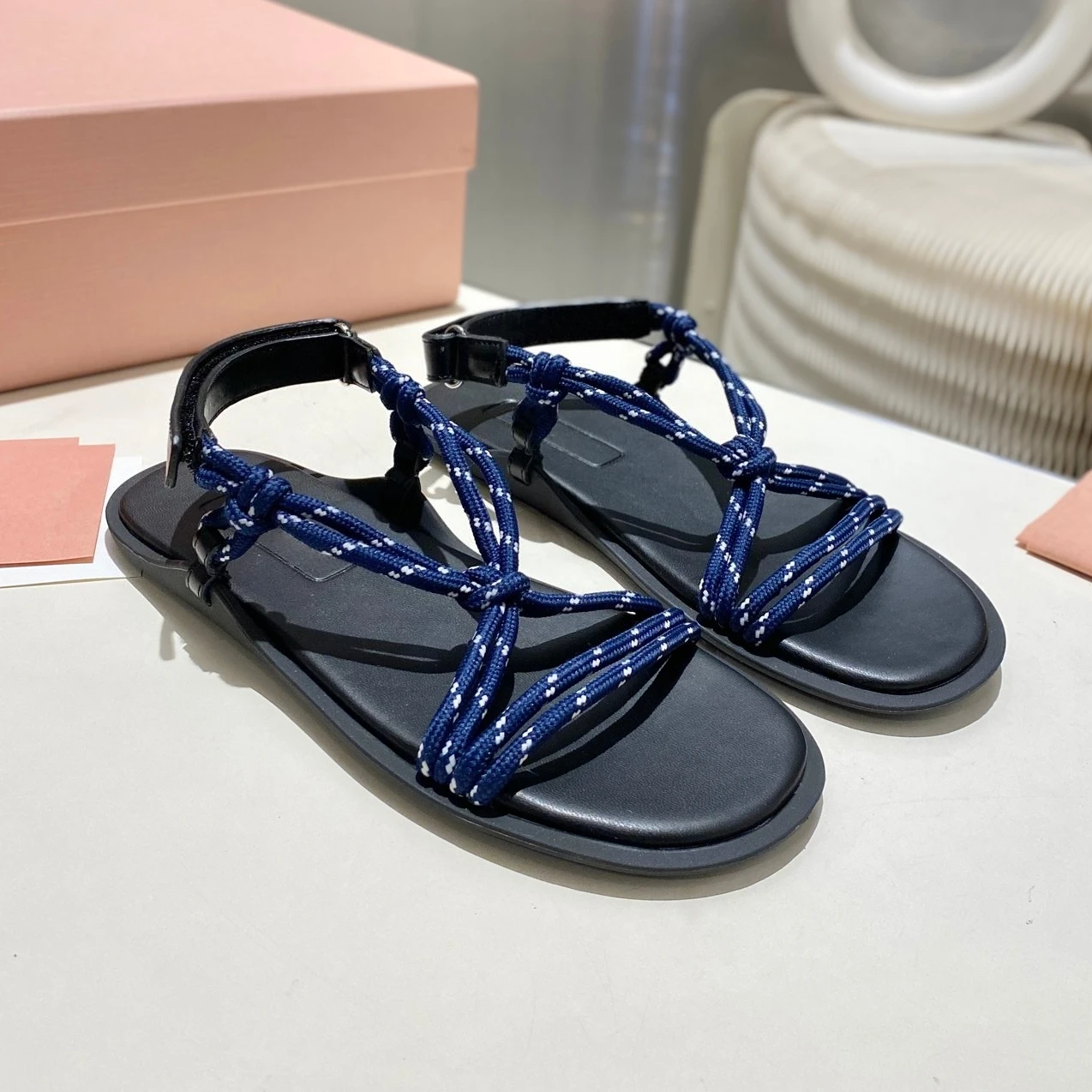 SHIYUNJIN 2025 plus récent été gladiateur sandales tissu extensible bout ouvert Slingback bohème femme sandales Mules chaussures de plage