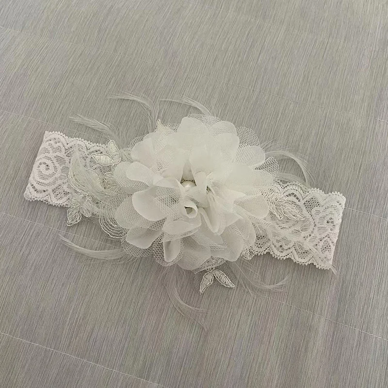 White Lace Newborn Infant Baptism Christening Headband