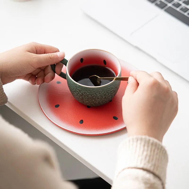 Coffee Cup Creative Ceramic Water Cup Watermelon Cup Saucer Set Mugs Breakfast Milk Art Tea Cup Afternoon Tea Cup