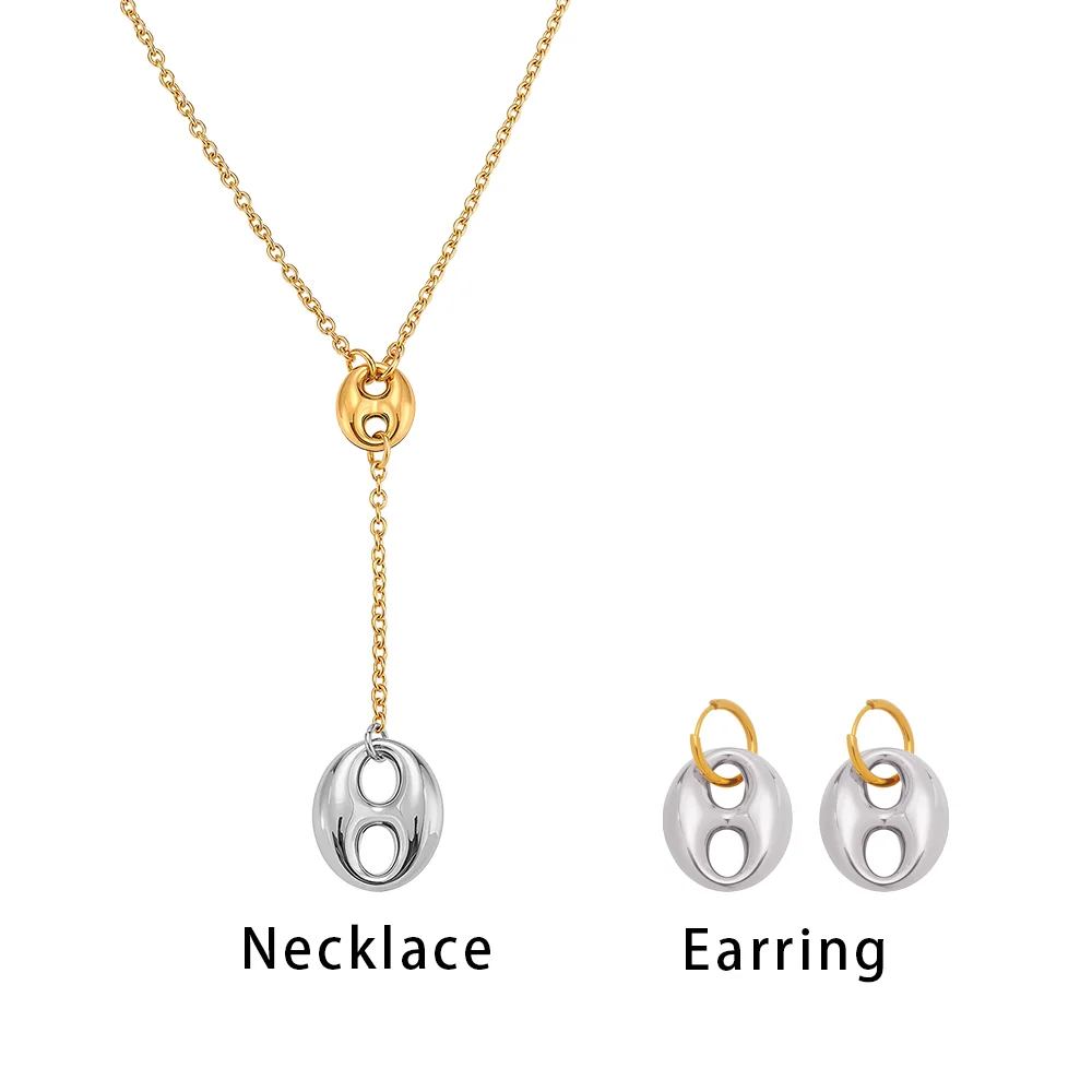Gold Color Silver Oval Pendant Necklace & Earrings Set, Women's Luxury