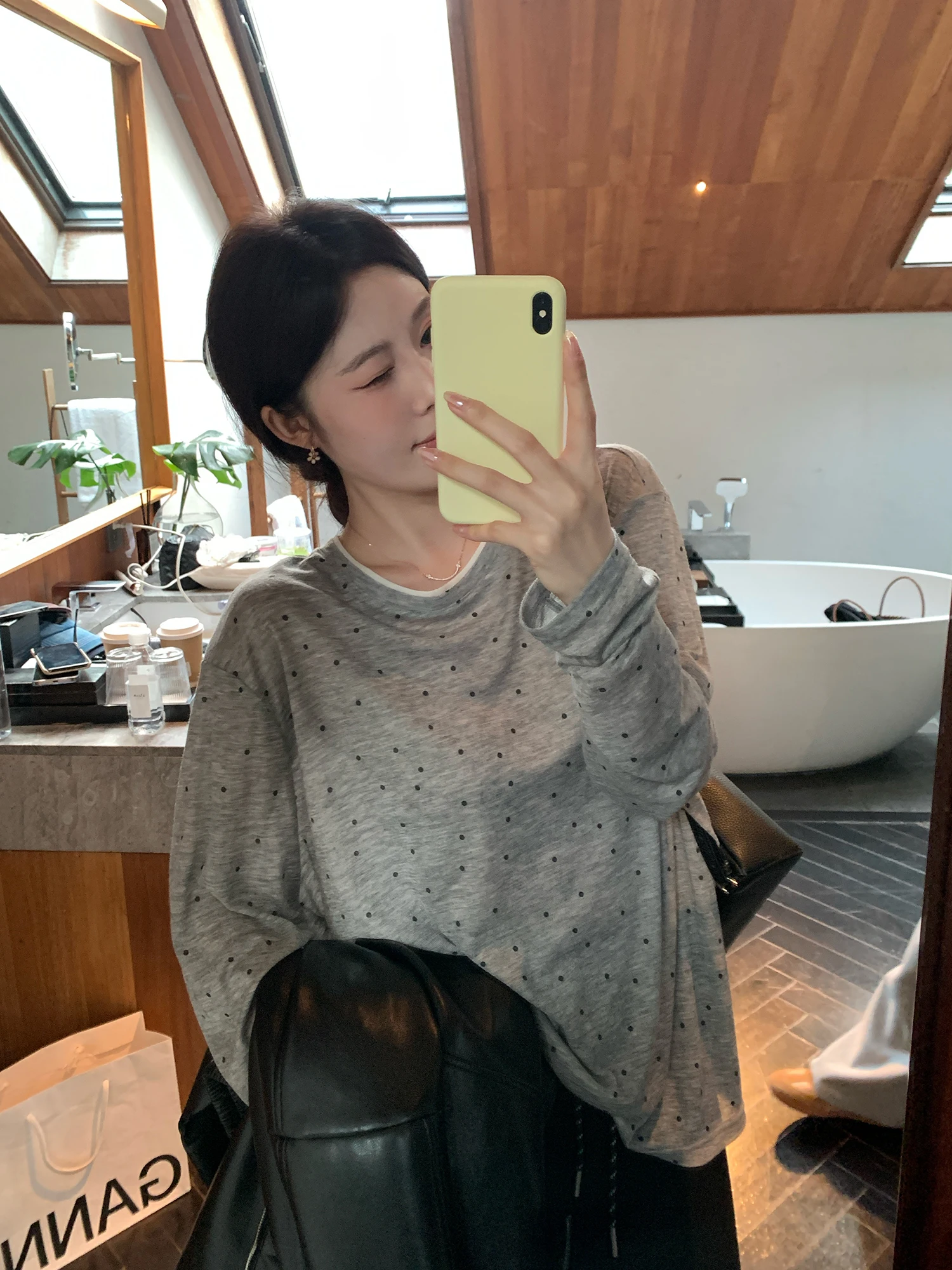 

NAZ негабаритная осенняя шелковая шерстяная футболка в горошек, модный повседневный утягивающий топ для женщин больших размеров, круглый Ne Long Sve