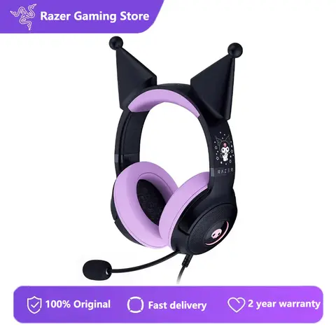 Razer Kraken Kitty Sanrio Kuromi Edition USB Wired RGB Headset-HyperClear Cardioid Mic-TriForce 40 mm Drivers-Unique Kuromi Ears