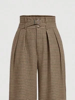 Women's plaid wide-leg trousers, retro high-waisted casual trousers, cargo style trousers with belt - Image 5