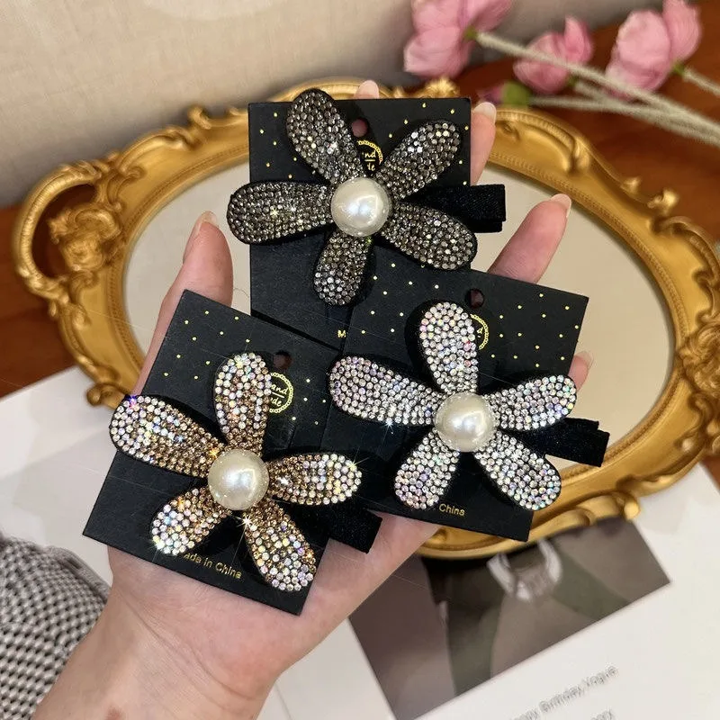 

Luxury Rhinestone Flower Duckbill Clip Fashion Pearl Side Hair Clip French Style Bangs Clip Women Hair Accessories