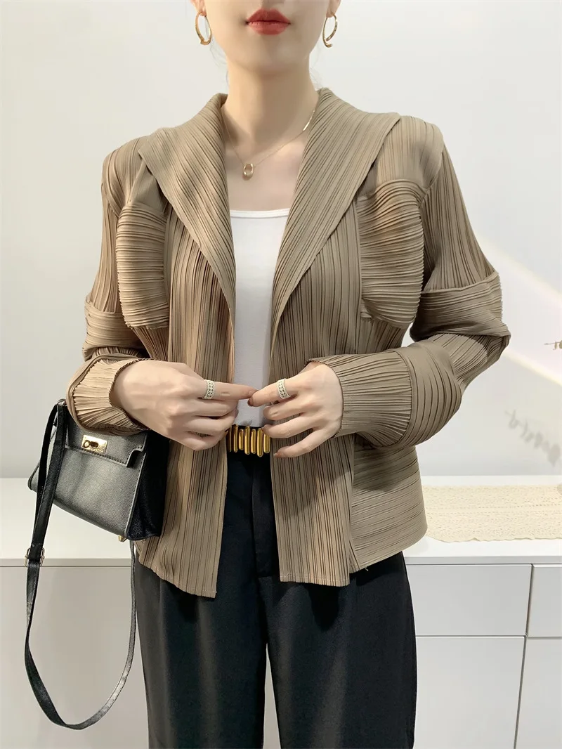 Miyake Pleated Casual Suit Jacket Women\'s 2023 Summer Autumn New Cardigan Lantern Sleeve Loose Fashion Pleated Tops clothing