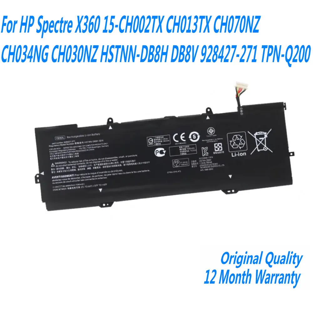 

New YB06XL Laptop Battery For HP Spectre X360 15-CH002TX CH013TX CH070NZ CH034NG CH030NZ HSTNN-DB8H DB8V 928427-271 TPN-Q200