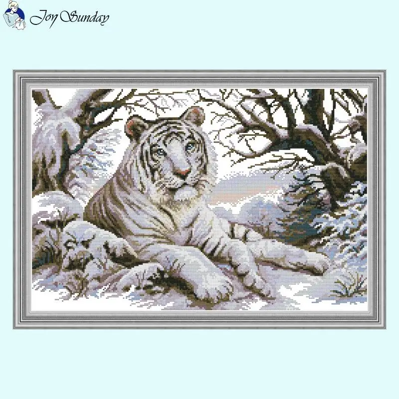 Modelli animali Kit punto croce tigre bianca invernale Aida 14CT 16CT 11CT Tessuto stampato contato DMC Filo da ricamo Set da cucito