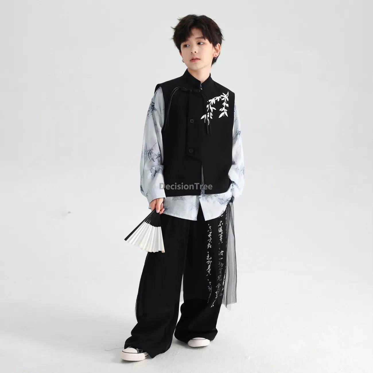 

2025 retro temperament chinese style autumn 3-piece set improved high end long sleeved hanfu set ink printed tang suit outfit