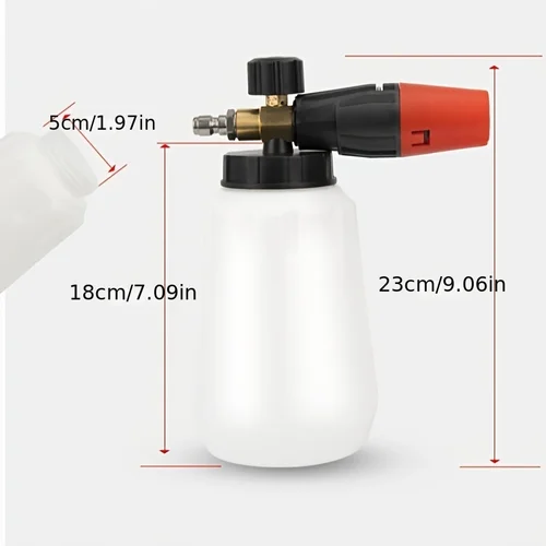 Imagen 2 del producto Cañón de espuma con boquilla ajustable, botella de 1 litro de espesor, conexión rápida de 1/4"", 5 boquillas con base, para hidrolimpiadoras, sin batería