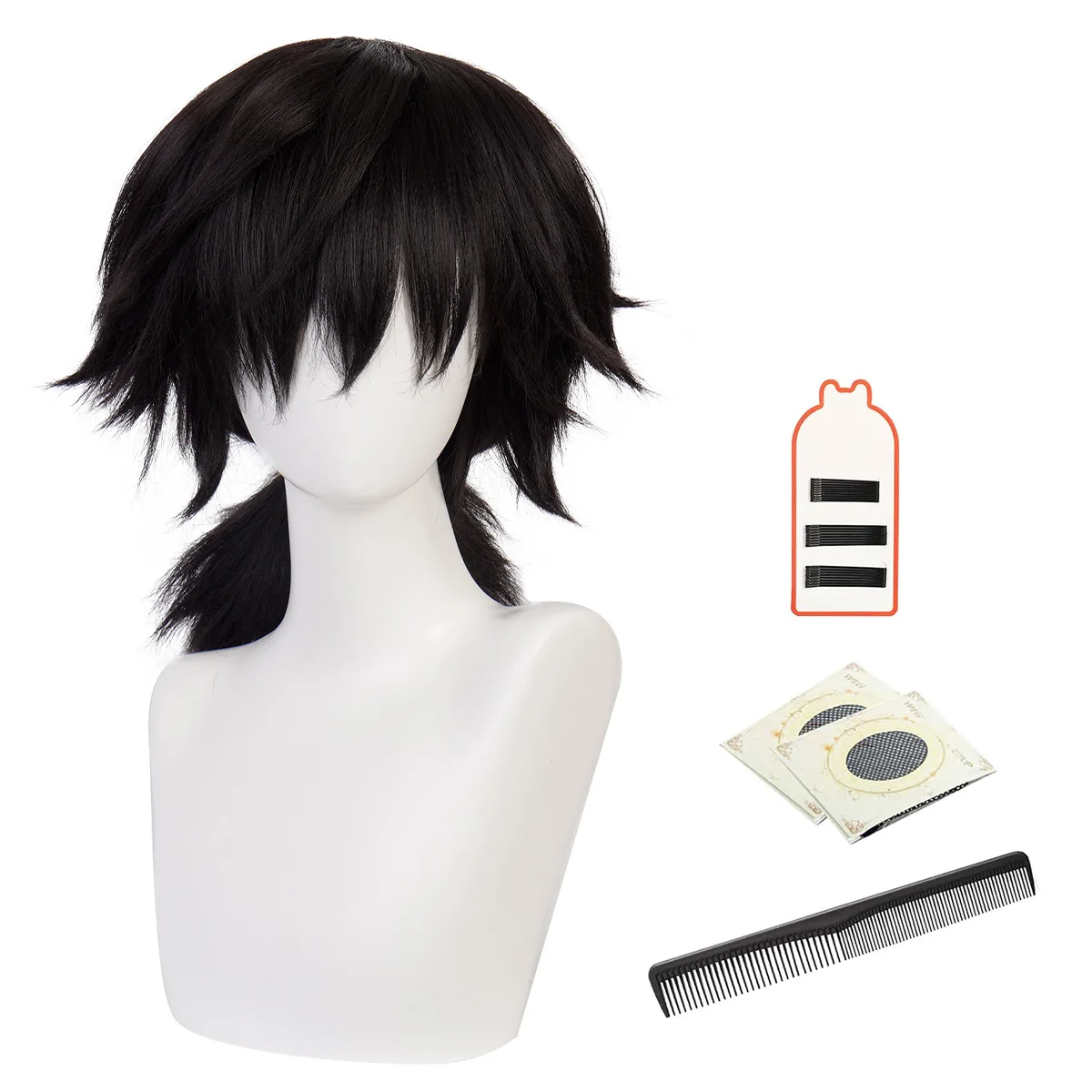 HOLOUN Anime Tomioka Giyuu Cosplay Wig Rose Net Synthetic Fiber Adjustable Size Heat Resistant Cap Comb Halloween Cos