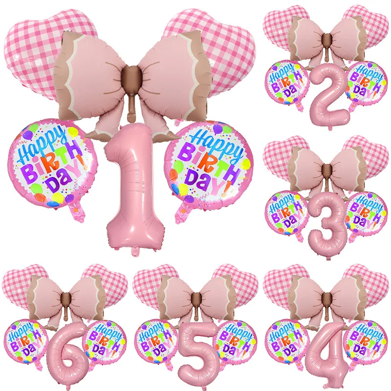 

Bow Foil Balloons Pink Plaid Heart for Birthday Party Decorations Butterfly Bow Birthday Party Decor Baby Shower Ballons