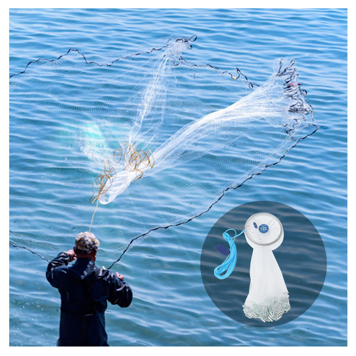 

2 .4M Hand-dumping Fishing Net Mesh Trap Portable Landing Foldable Bait Cast American Style