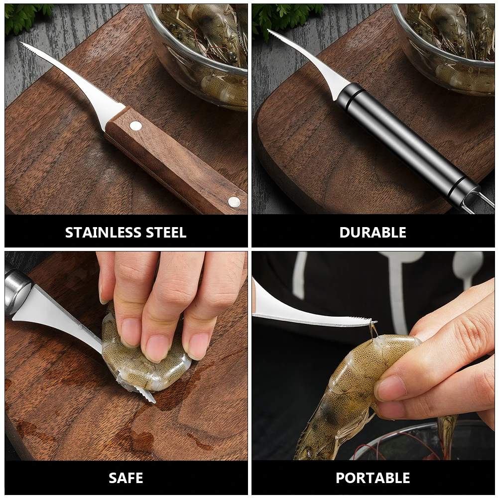 

2Pcs Remover Knife Stainless Steel Wood H Shrimp H Tool Kitchen Practical Shrimp Peeler Gadgets Easy Clean Tool