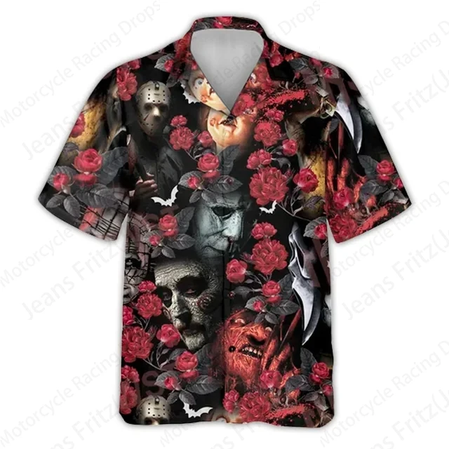 Mens Shirt Halloween Killer Jason Voorhees Friday 3d Print Hawaiian Shirts Men Women Fashion Beach Shirt Turn Down Button Blouse