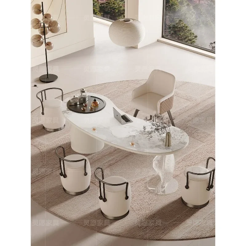 Cream wind rock board tea table and chairs, combination light luxury modern negotiation reception table