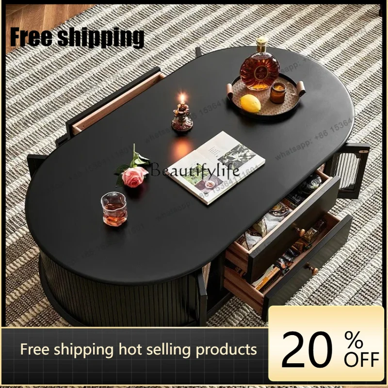 Factory DirectPremium dark color all solid wood coffee table French retro storage home living room oval coffee table