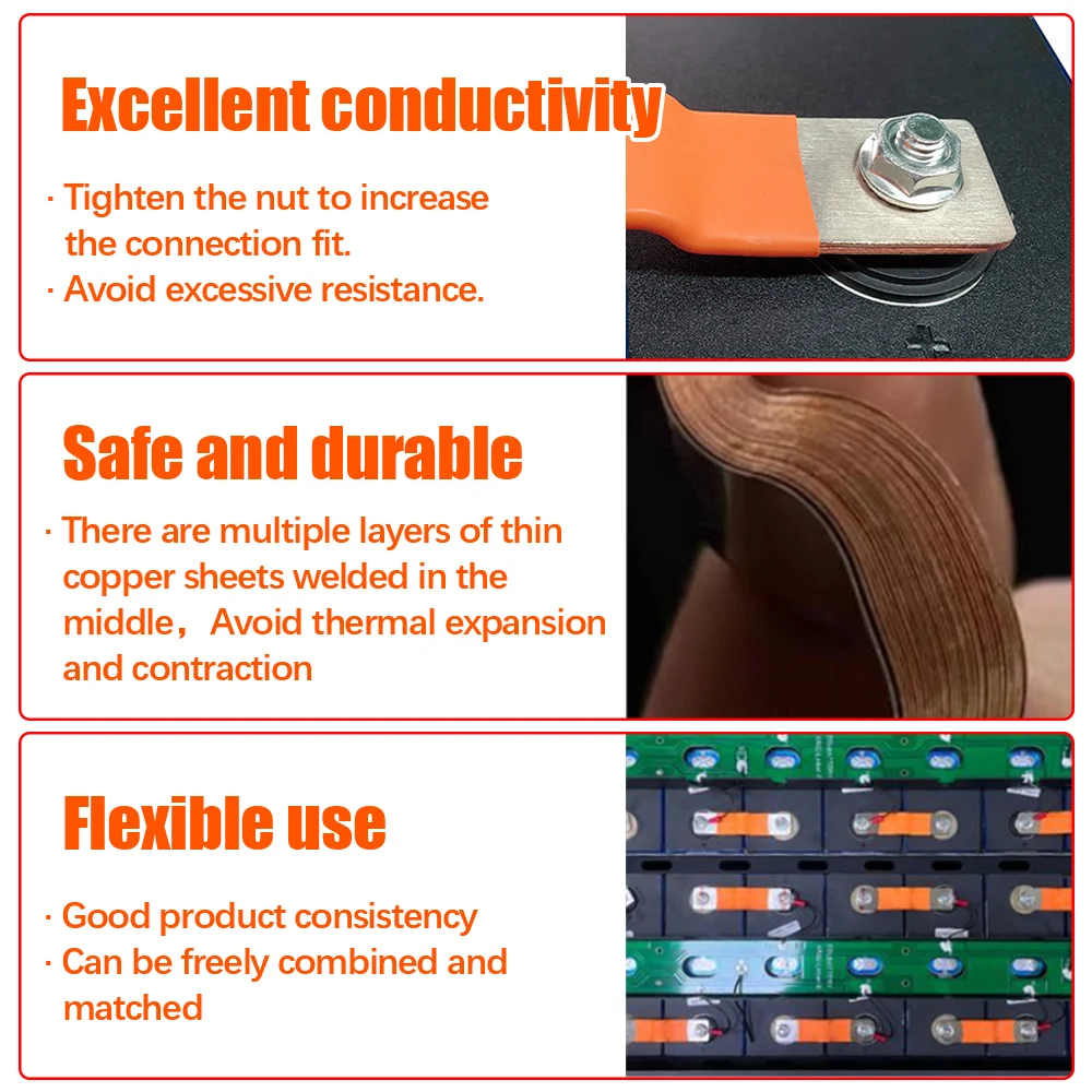 12 V Lifepo4-Lithiumbatterieanschluss, 74 mm, flexibles Sammelschiene, Kupfer, 3 mm Dicke, für 280 Ah, 302 Ah, 310 Ah, 320 Ah Lithiumbatterie