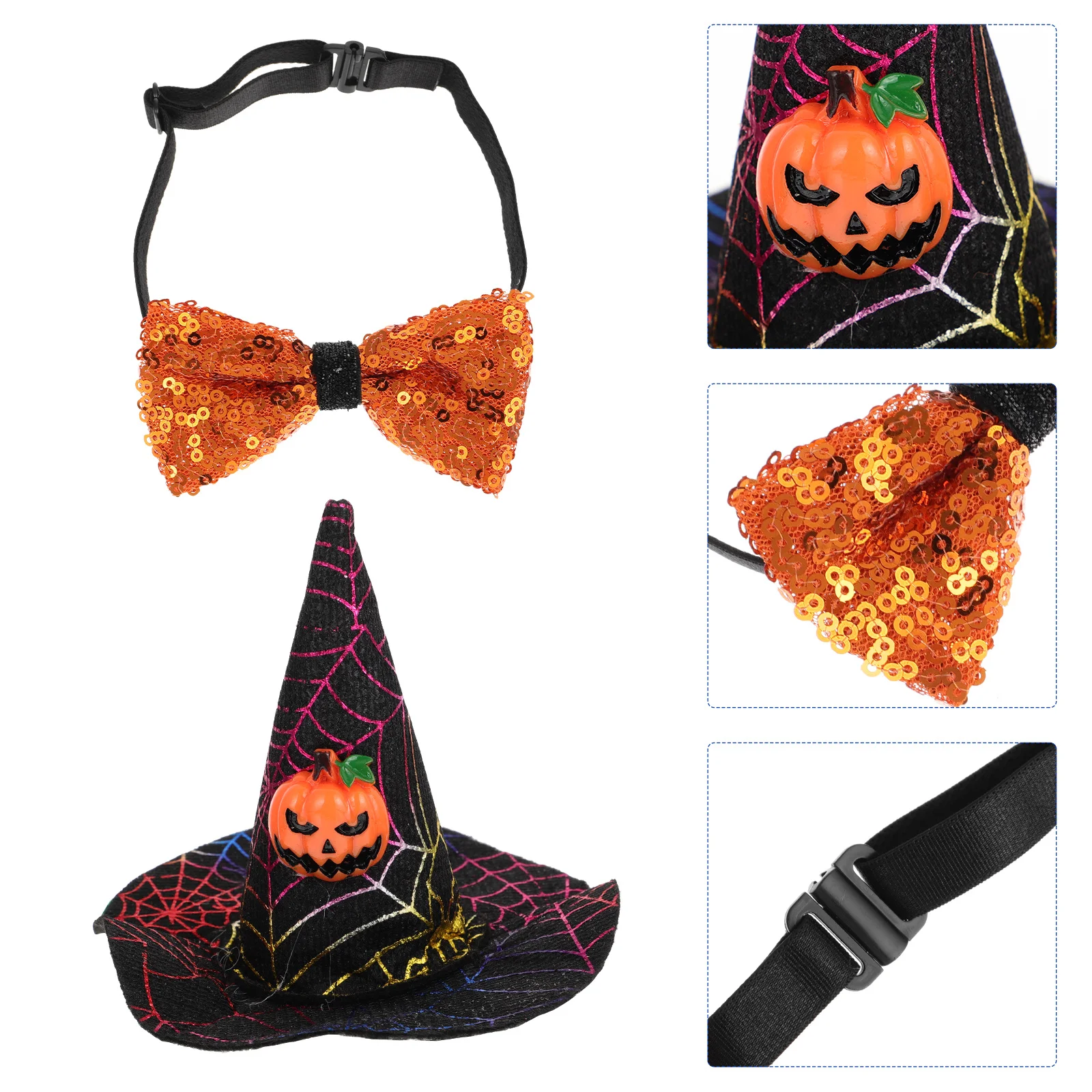 

1Set Hat Bow Tie Halloween Costume Adjustable Comfortable Soft Photo Prop Supplies Pet Hat Bow Tie Neck Collar