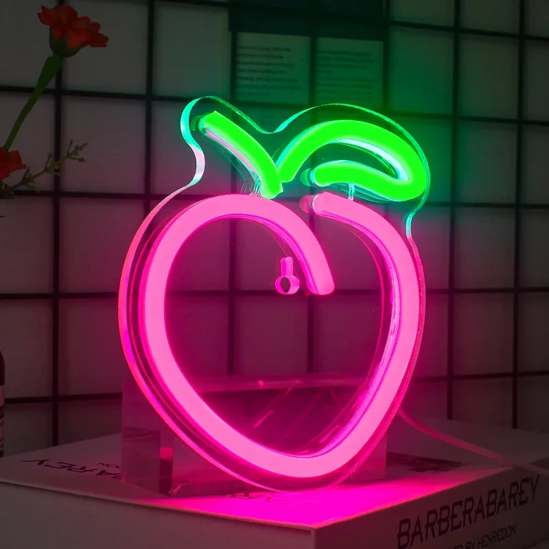 Mini Apple Peach Fruit Neon Sign Pear Chili Led Neon USB Powered Cute Mini Decor Neon with Switch for Bar Hotel Party Game Kids